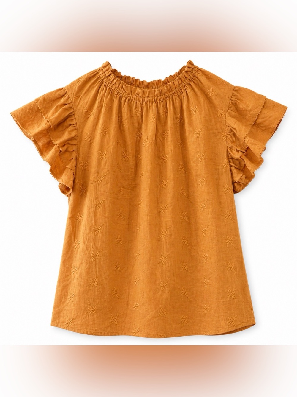 NWT Universal Thread Boho Rust Embroidered Flutter Sleeve Blouse Cottagecore